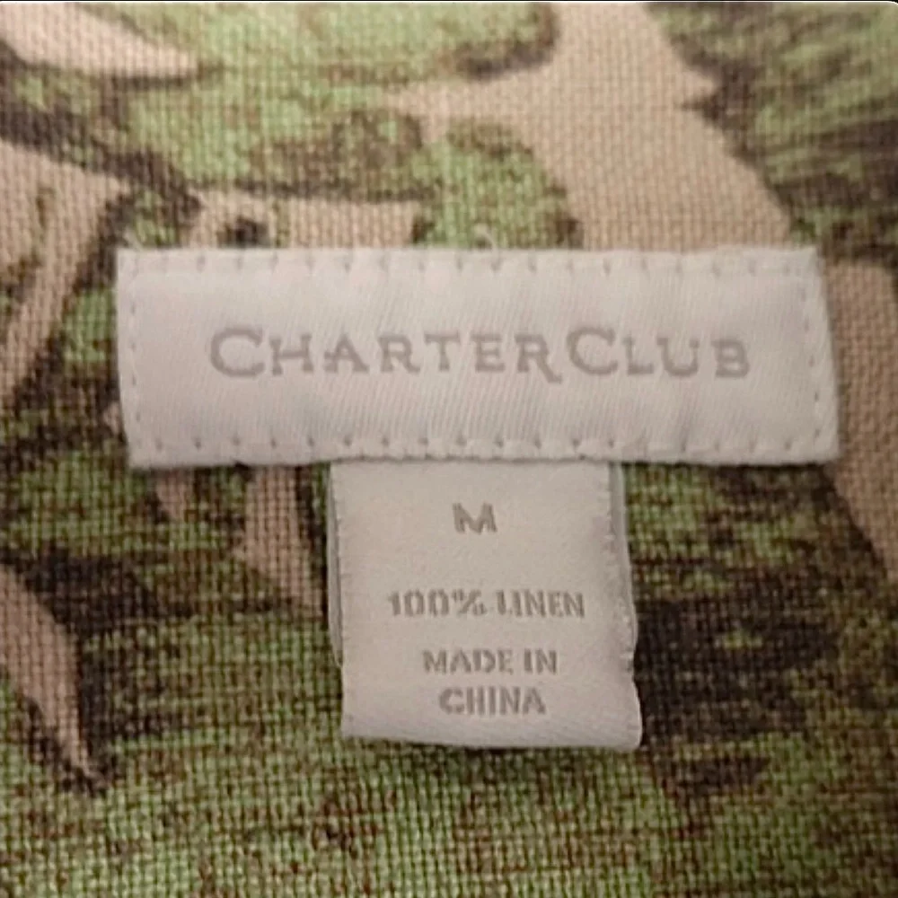 Charter Club 100% Linen Tropical Floral Jacket Medium Hibiscus Green Red